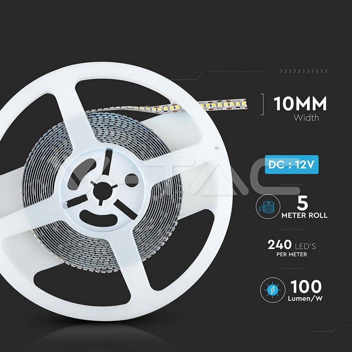 V-TAC Strip LED smd2835 20w/m 5m 240 led/m 2000lm/m 12v ip20 10mm