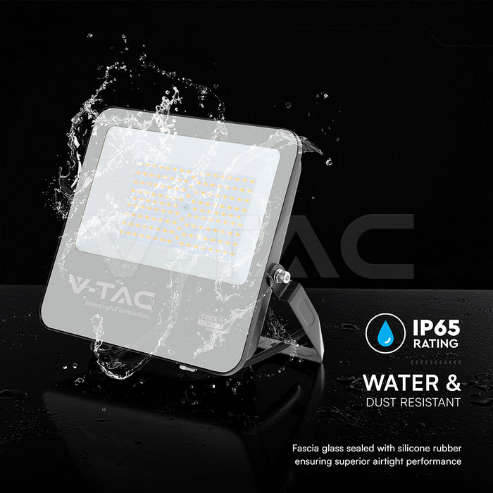 V-TAC 100W Faro Slim LED SMD Chip CREE 100W 135lm/W Cavo 1m Nero 6500K IP65