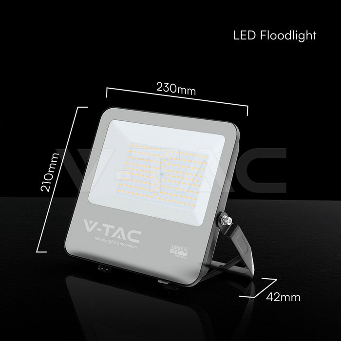 V-TAC 100W Faro Slim LED SMD Chip CREE 100W 135lm/W Cavo 1m Nero 6500K IP65