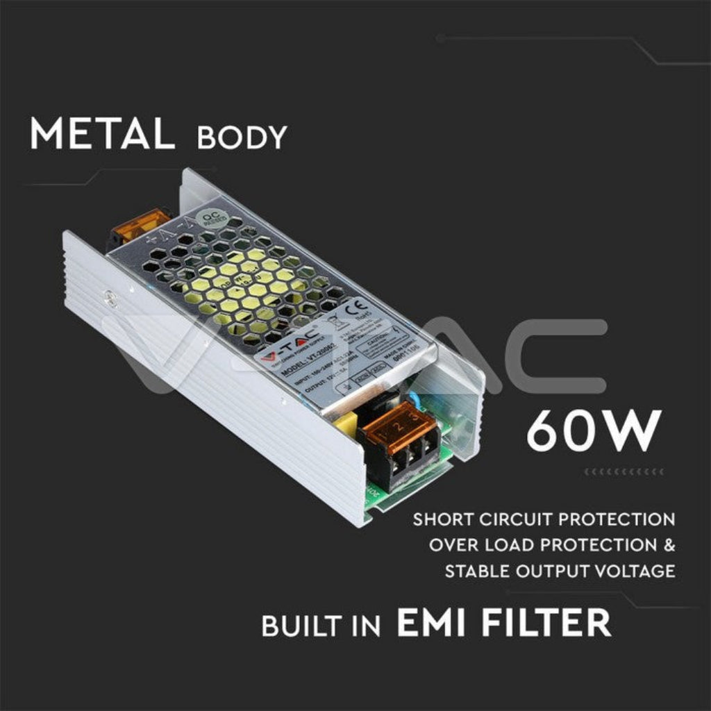 V-TAC 3246 Alimentatore Led 12 Volt 60Watt Metallo Slim