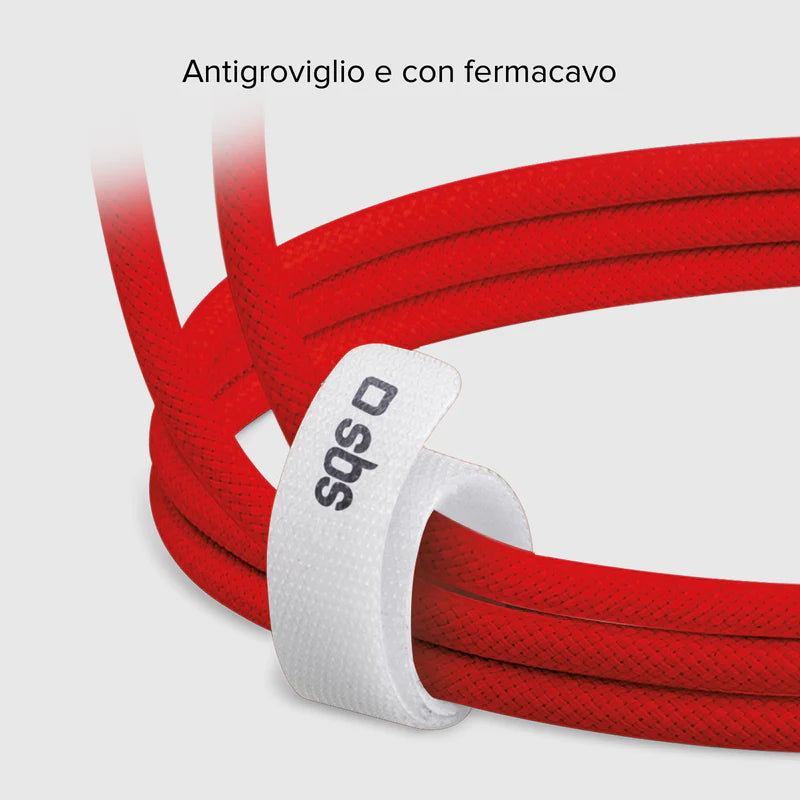 SBS  Cavo USB-C - USB-C ROSSO in tessuto con fermacavo 1.5 metri