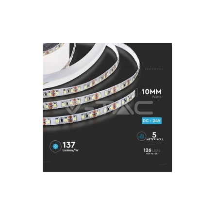 Strip led smd2835 8w/m 5m 120 led/m 137lm/w 24v p20 10mm