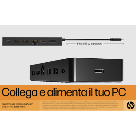 HP Hub Multi porta USB-C Universale, Compatibile con PC dotati di Porta USB-C, Power Delivery e DisplayPort, Nero