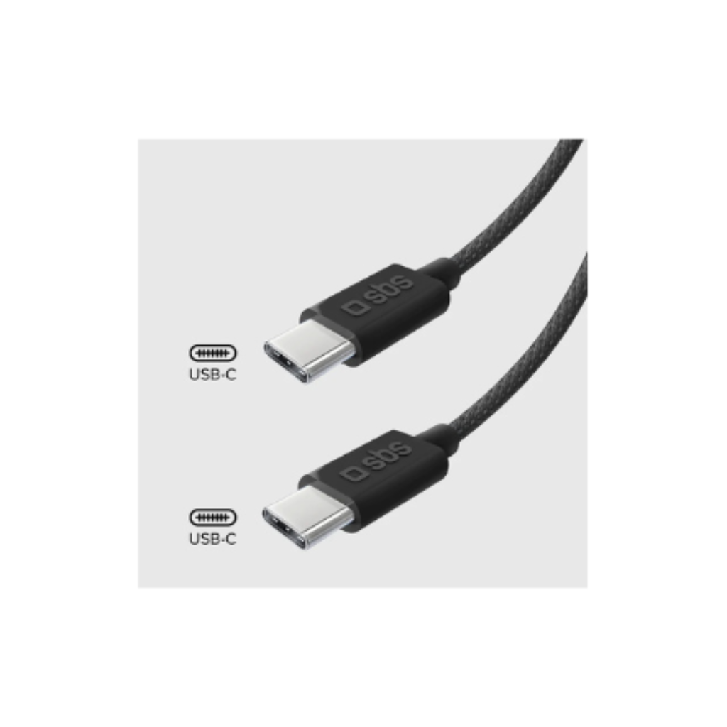 SBS Cavo USB-C - USB-C NERO in tessuto con fermacavo 1.5 metri