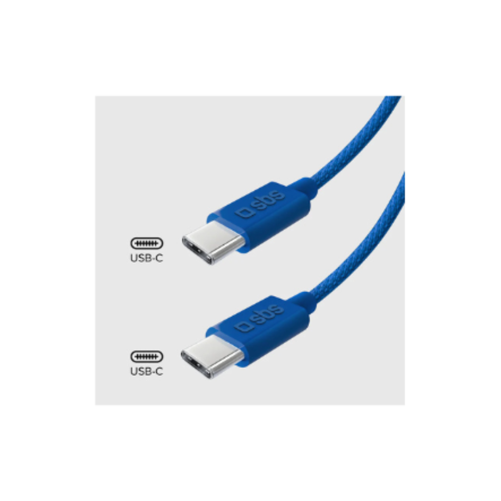 SBS  Cavo USB-C - USB-C BLU in tessuto con fermacavo 1.5 metri