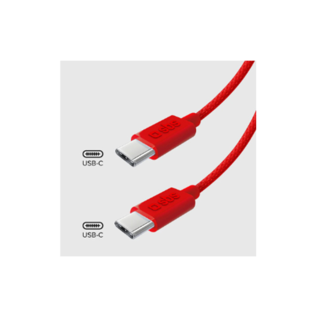 SBS  Cavo USB-C - USB-C ROSSO in tessuto con fermacavo 1.5 metri