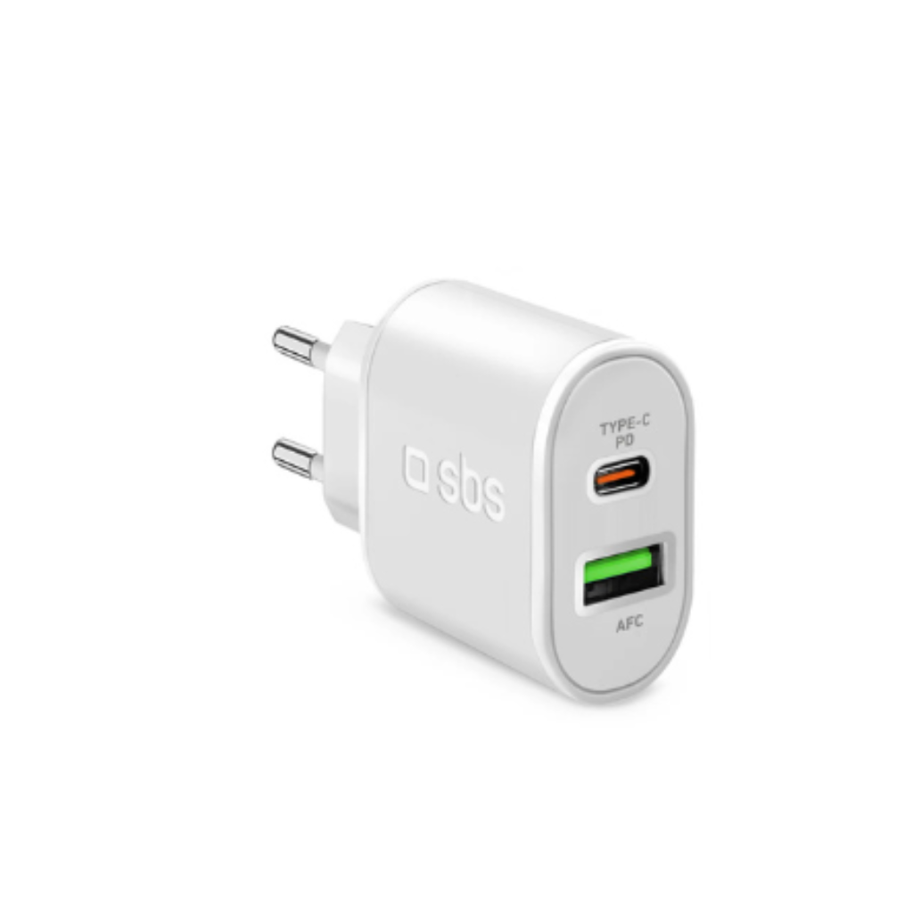 SBS Caricabatterie caricatore 20 Watt - Ricarica ultra rapida e due porte USB