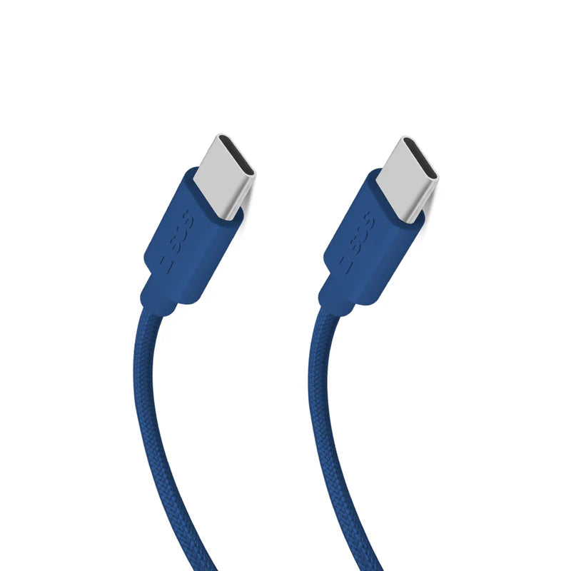 SBS  Cavo USB-C - USB-C BLU in tessuto con fermacavo 1.5 metri