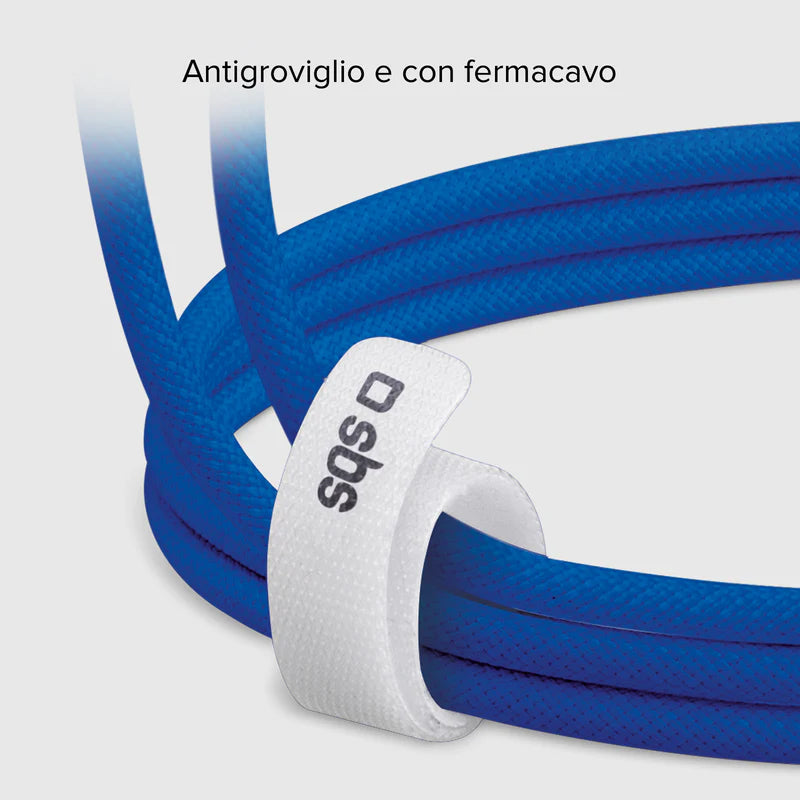 SBS  Cavo USB-C - USB-C BLU in tessuto con fermacavo 1.5 metri