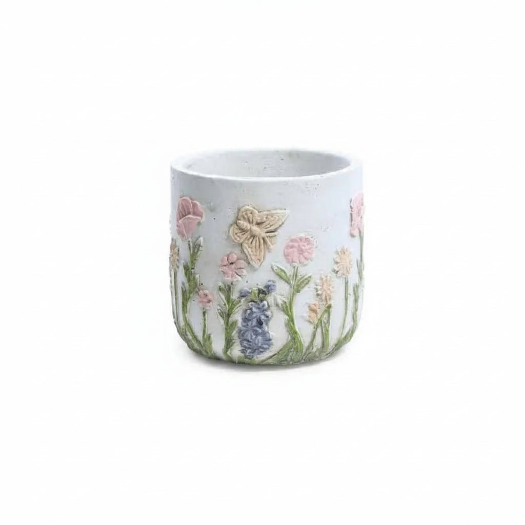 Vaso cachepot fiori di campo in cemento