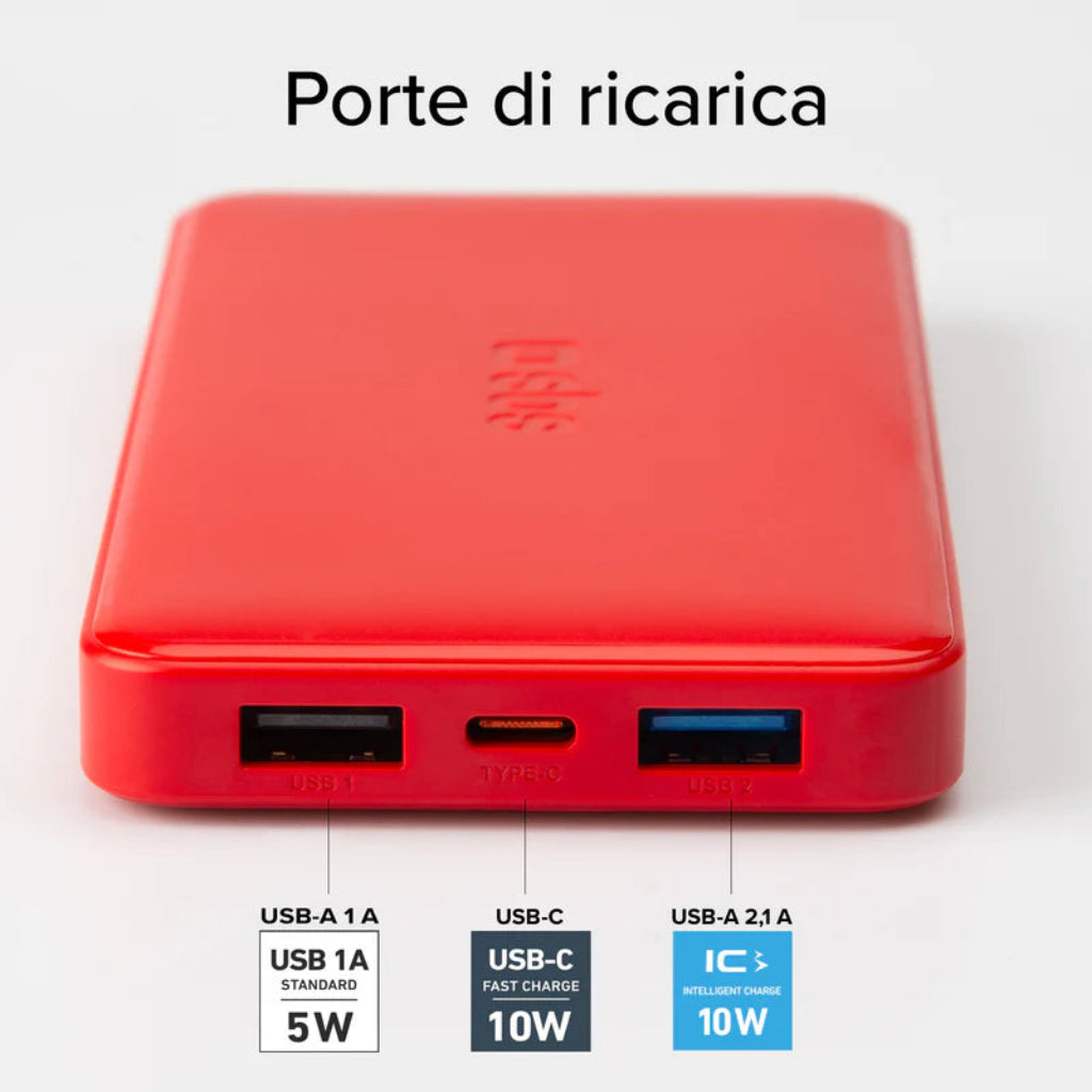 SBS Power bank ROSSO 10.000 mAh extra slim con porta USB 2.1A Intelligent Charge
