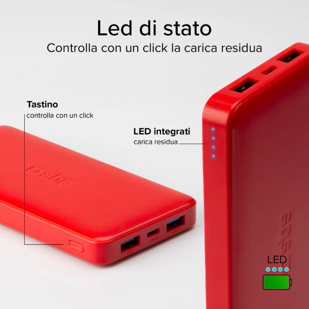 SBS Power bank ROSSO 10.000 mAh extra slim con porta USB 2.1A Intelligent Charge