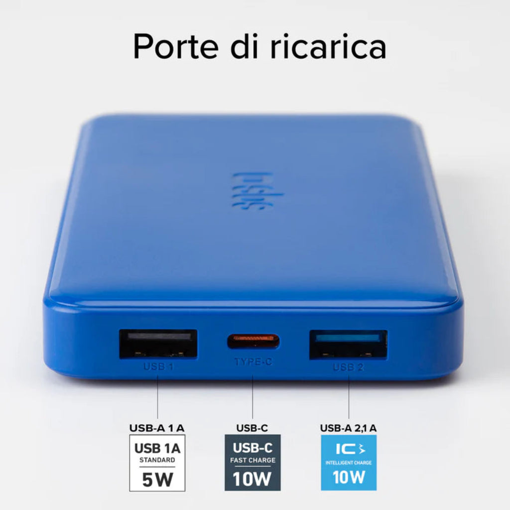 SBS Power bank AZZURRO 10.000 mAh extra slim con porta USB 2.1A Intelligent Charge