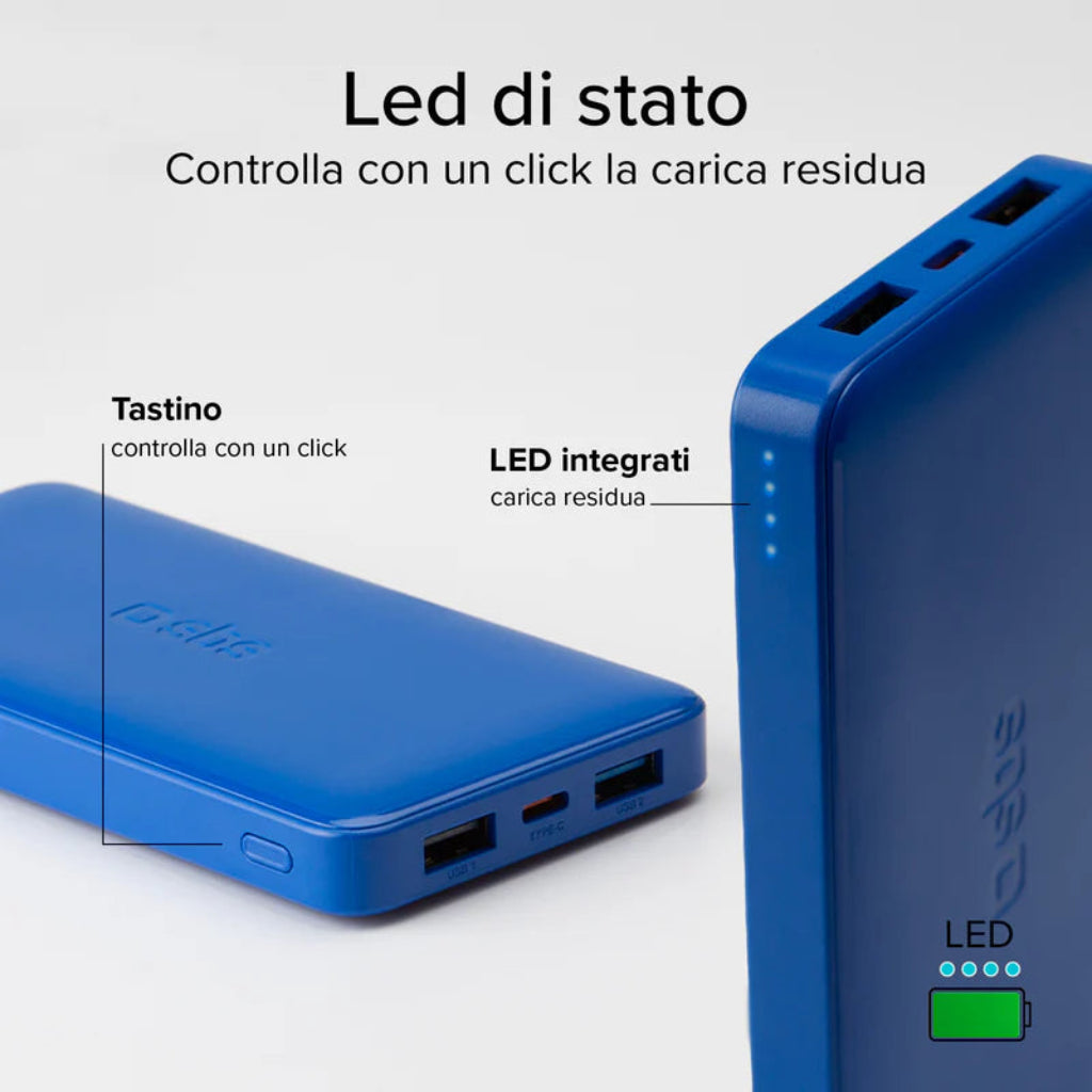 SBS Power bank AZZURRO 10.000 mAh extra slim con porta USB 2.1A Intelligent Charge